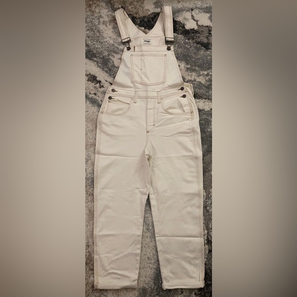 White Denim Overalls wrangler sz S - Picture 1 of 5